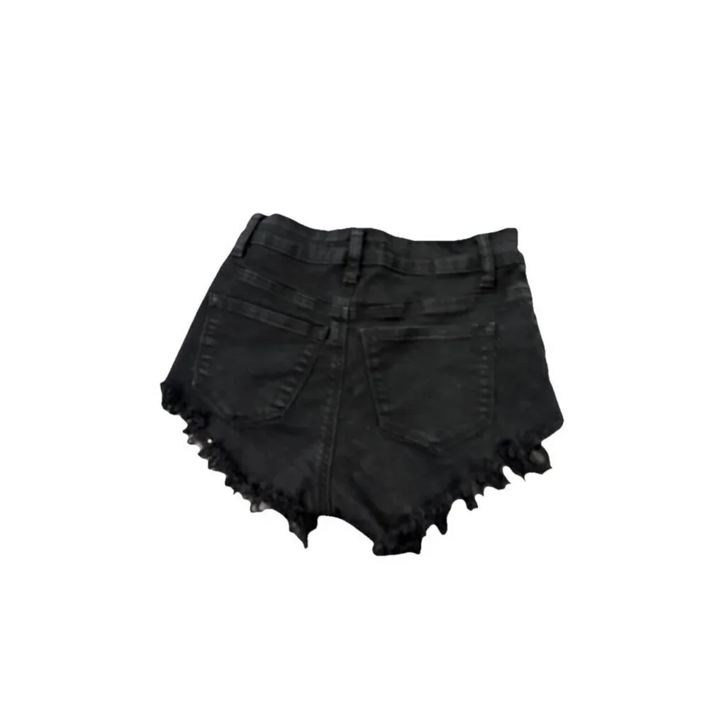 Kancan Black Cut Off Fringe Raw Hem Jean Denim Shorts Style KC6033BK Size 1/24